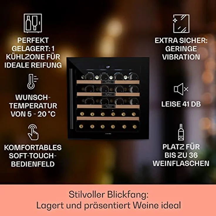 Klarstein Vinsider 36 Built-In Uno Weinkühlschrank, Einbau, edelstahl onyx, 36 Flaschen, Energieklasse G – Bild 3