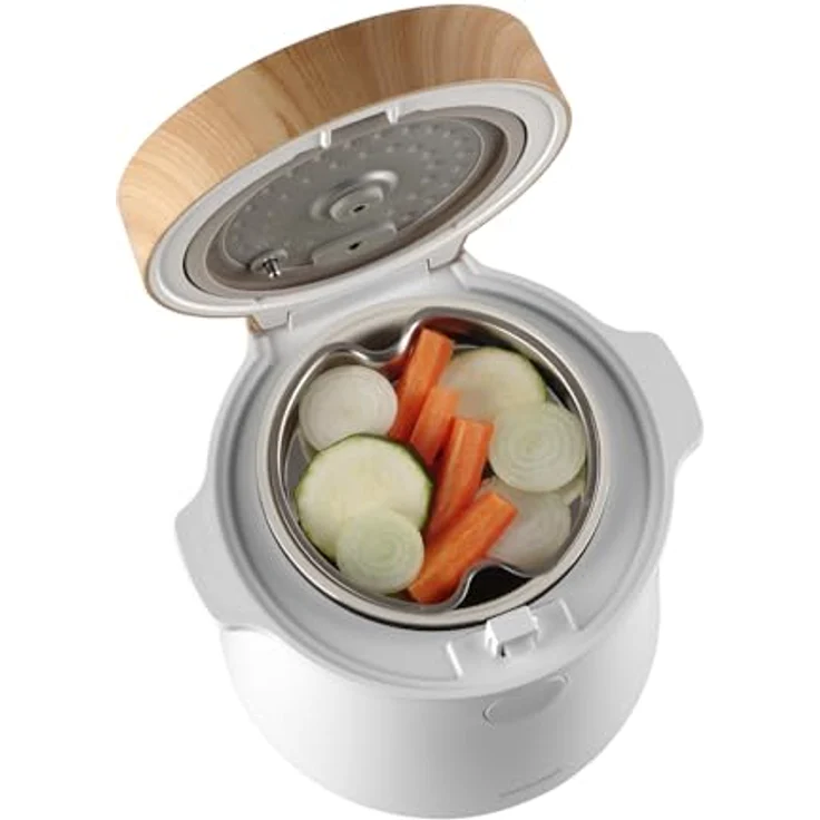 Concept RE3030 Multifunktionaler Reiskocher 1,5 l | 9 Programme | LED-Touch-Display - Integrierte Warmhalte- und Timerfunktion | Gesundes Dämpfen | Weiß mit Holzimitation – Bild 4