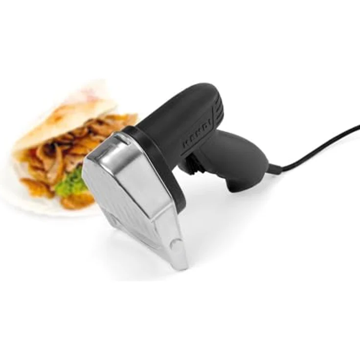 HENDI Dönermesser, Elektrisches, Kebabschneider, Inklusive 2 Messer ø100 mm, 1 glattes Messer und 1 gezahntes Messer, Schnittstärke von 0, 8 mm, Gewicht: 1kg, 230V, 80W, 194x113x(H)173mm, Edelstahl – Bild 2