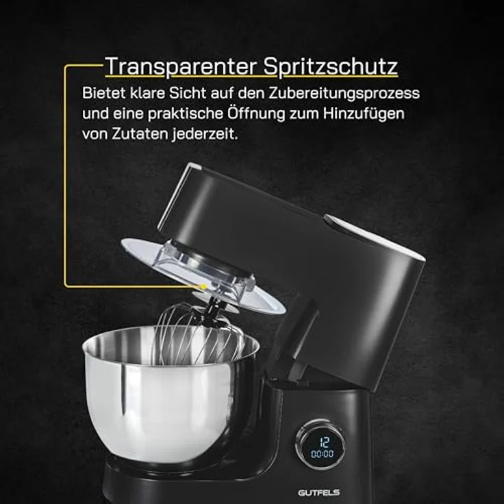 GUTFELS Küchenmaschine KITCHEN 5010 | 800 Watt | 6L Edelstahlschüssel | 12 Geschwindigkeiten | Display, silber – Bild 5