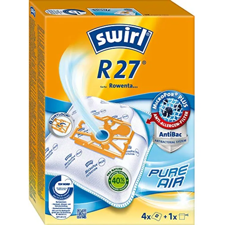 Swirl M 48 EcoPor Staubsaugerbeutel für Miele, 4 Beutel, 99,99% Staubfilterung, 55% Recyclingmaterial, reißfest