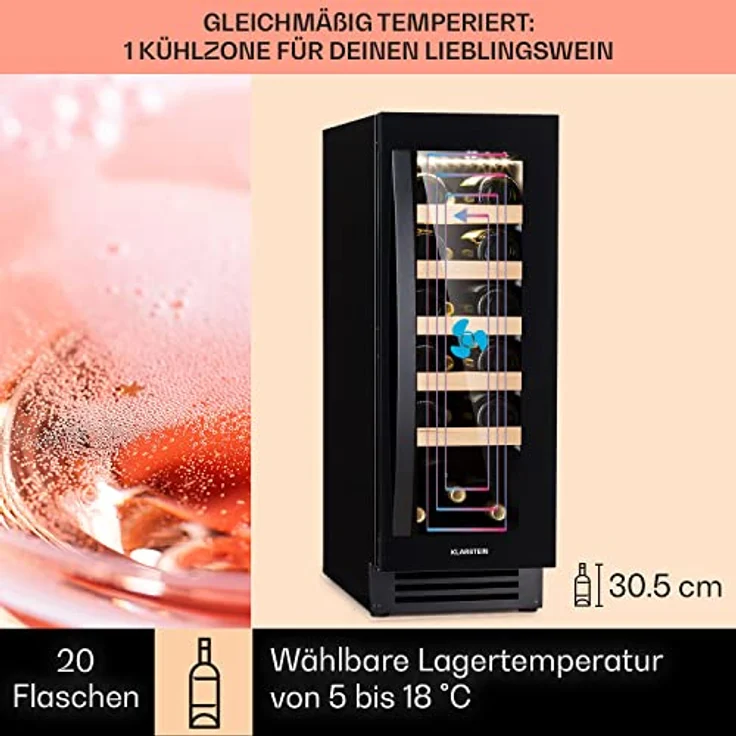 Klarstein Vinovilla 20 Weinkühlschrank, freistehend, schwarz, 20 Flaschen, Glastür, Energieklasse F – Bild 4