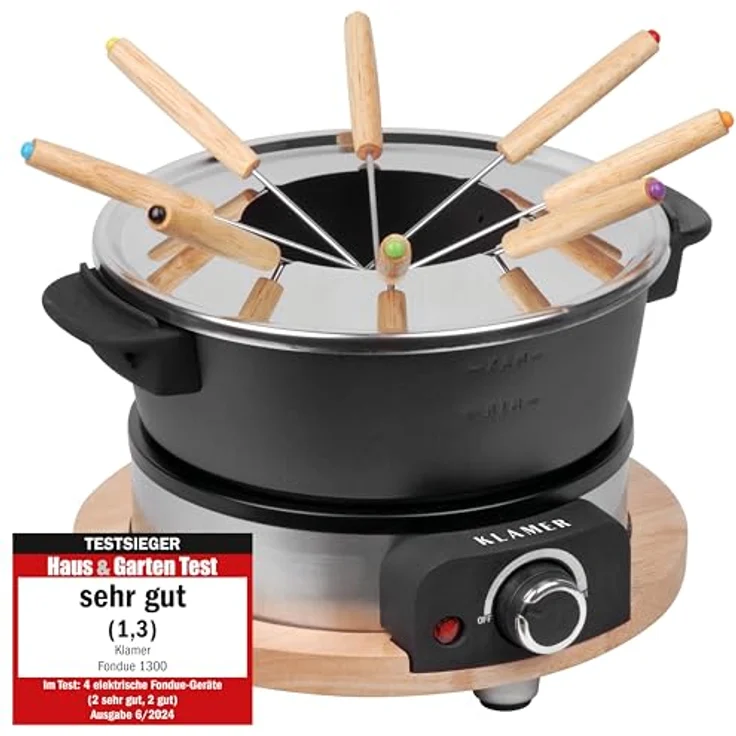 KLAMER Elektro-Fondue Set für bis zu 8 Personen, 1300W, Holzdesign, 1,5L Aluguss-Topf – Bild 2