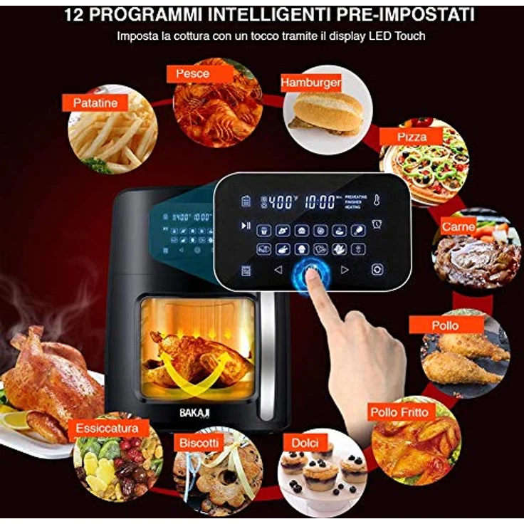 Bakaji 2832412 Heißluft-Fritteuse Airfryer, LED-Display, 12 Programme, Temperatureinstellung, Leistung 1800 W, 12 l – Bild 5