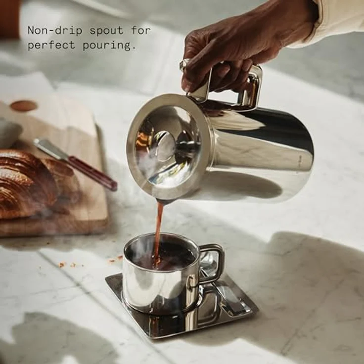 aarke Coffee Press – Premium Kaffeepresse aus Edelstahl, Doppelwand-Vakuumisolierung, Auslaufsicherer Ausguss, 8 Tassen – Bild 4