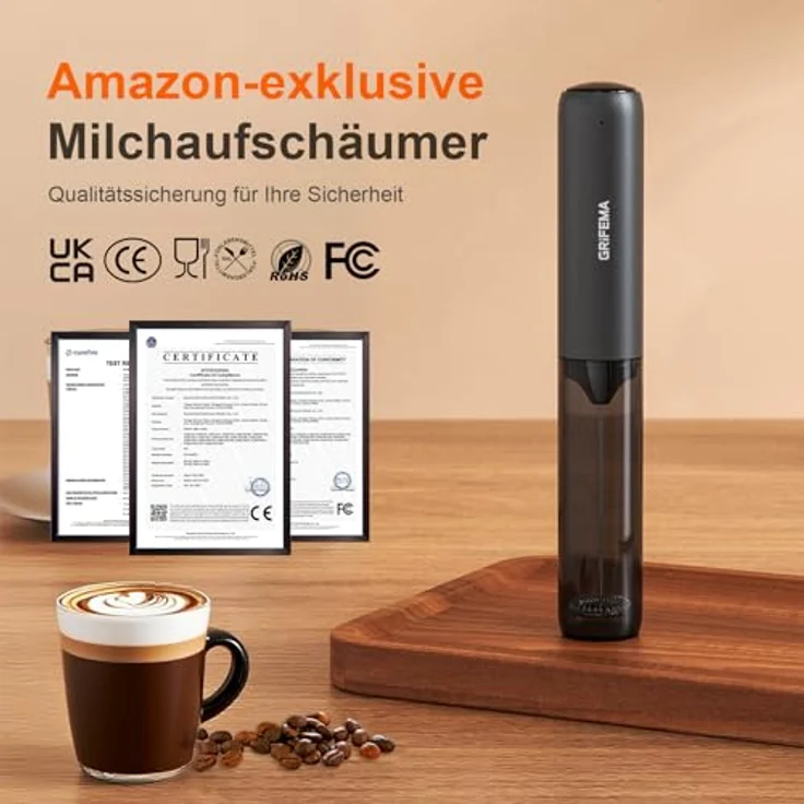 GRIFEMA Milchaufschäumer Elektrisch USB Aufladbar, Edelstahl Hand Milchschäumer mit Ein-Knopf-Bedienung und 500mAh Akku – Bild 5