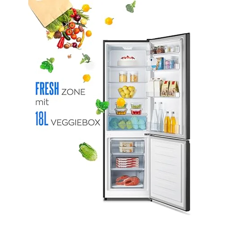 Heinrich´s Kühlgefrierkombination 269 Liter, LED Beleuchtung, leise 39dB, schwarz-inox – Bild 3