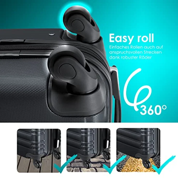 KESSER® 3tlg. Hartschalenkofferset Hard Shell Basic Hartschalenkoffer Trolley Koffer Reisekoffer Reisekofferset Gepäck Rollkoffer Schloss 4 Rollen ABS-Hartschale Teleskopgriff M-L-XL, Anthrazit – Bild 2