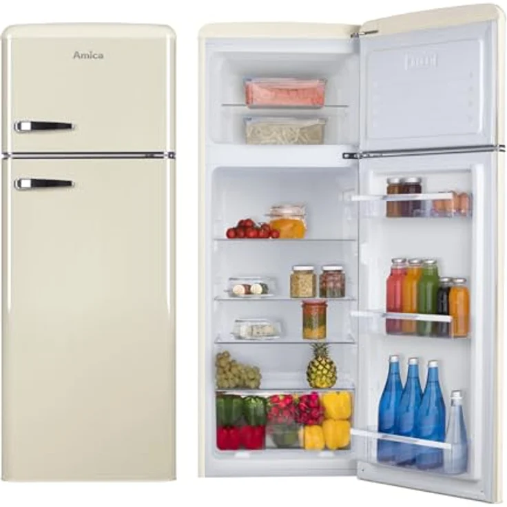 Amica DTR 374 190 B Retro Kühl-/Gefrierkombination/Beige / 144cm (H) x 55cm (B) x 62cm (T) / Retro-Design / 206 l Nutzinhalt / FrostControl – Bild 4