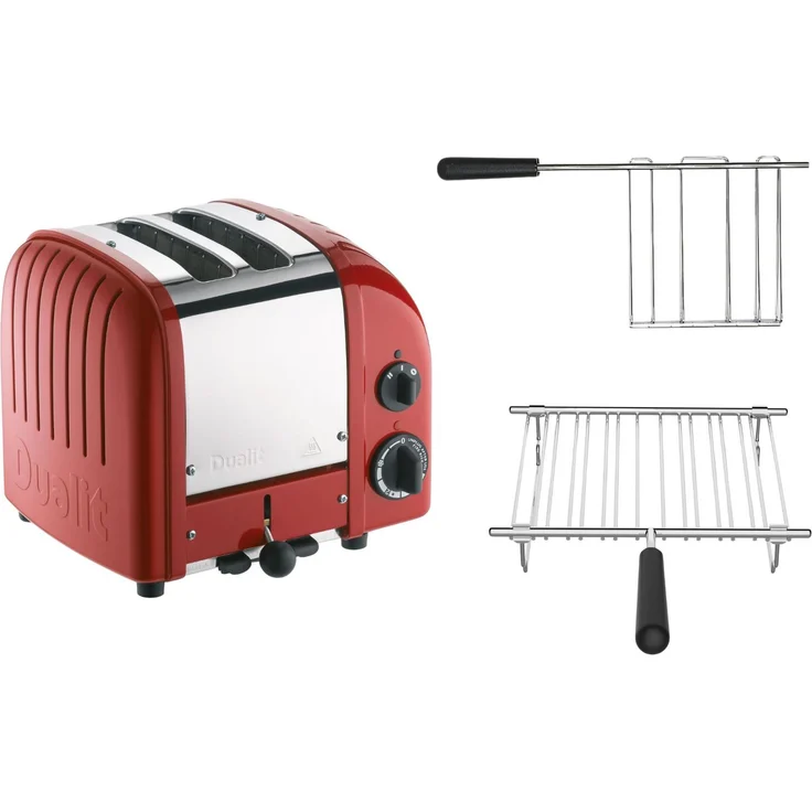 Dualit Classic Toaster Paket 2, 2er Toaster mit Brötchenaufsatz und Sandwichzange, Rot