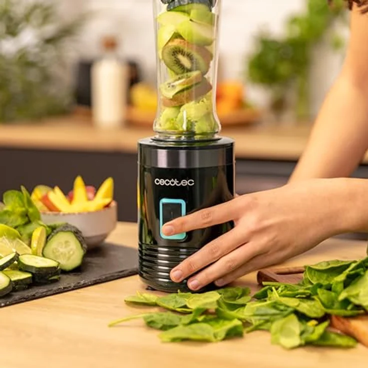 Cecotec Tragbarer Einzelstandmixer Power Titanium 300, 350W, 4 Klingen mit schwarzer Titanbeschichtung, 600ml, spülmaschinenfeste Teile, Ein-Knopf-Bedienung – Bild 4