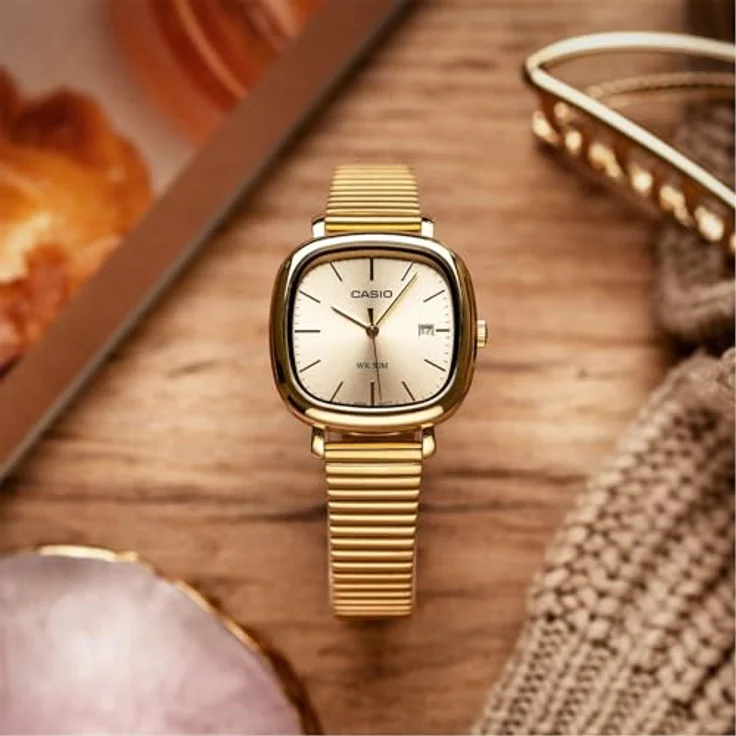 CASIO TIMELESS COLLECTION Quarzuhr LTP-B166G-9AVEF, Damenuhr/Herrenuhr mit Edelstahlarmband, analog, Tag, goldfarben – Bild 2
