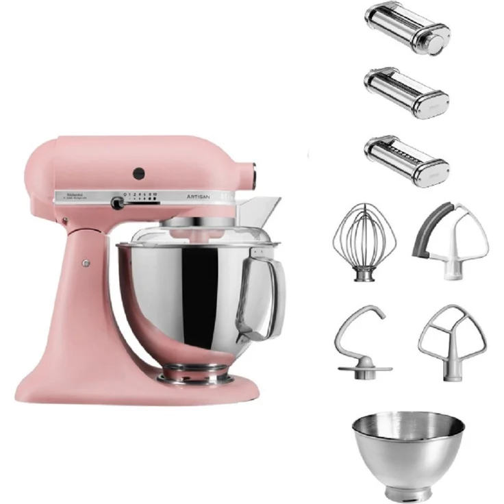 KitchenAid 4,8 L 5KSM175 Artisan Küchenmaschine Pastalover, Premiummodell mit Nudelwalzen 3er-Set