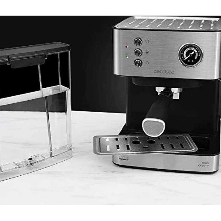 Cecotec Kaffeemaschine Power Espresso 20 Professionale.für 1-2 Tassen,20 bar, 1'5 L,Siebträger mit Doppelauslauf, Milchaufschäumdüse, Manometer,Tassenabstellfläche, 850 W, edelstahl – Bild 3