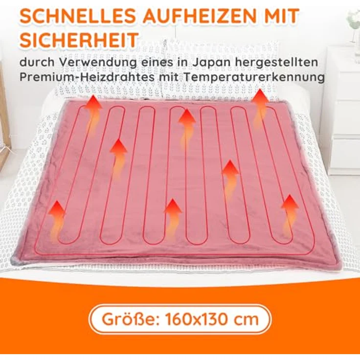 Mia&Coco Heizdecke mit Abschaltautomatik, 10 Heizstufen Up-to-9 Stunden Auto-Off-Timer Überhitzungsschutz, Elektrische Wärmedecke Bett Wärme Decke ETL-Zertifiziert, Flanell Waschbar – Bild 4