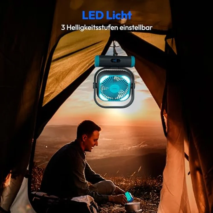 MEDION Tischventilator E10 TF, mobiler Campingventilator mit 5 Geschwindigkeitsstufen, Oszillation, Fernbedienung, Akku, Powerbankfunktion und LED Licht – Bild 5