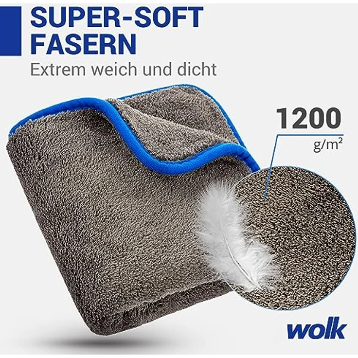 wolk Auto Trockentuch 1200 GSM Mikrofaser, saugstark und kratzfrei, 40x40 cm, grau/blau, für Auto & Motorrad – Bild 2