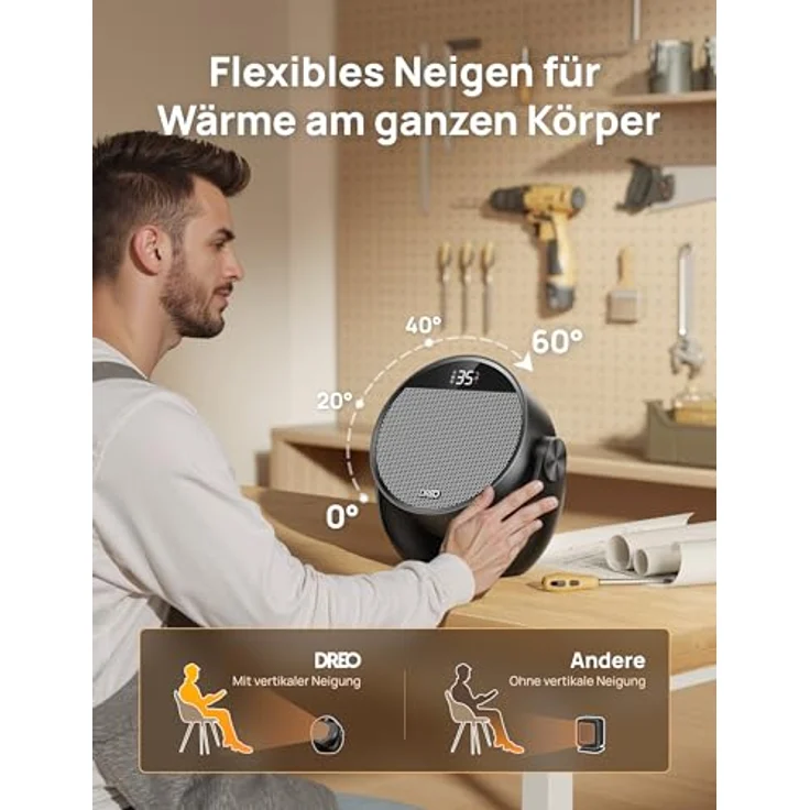 Dreo Heizlüfter, Tragbarer 1500W Heizlüfter mit Fernbedienung, 60° Neigbar, Thermostat, 3 Heizmodi, 8 Sicherheitsfunktionen, Schwarz – Bild 5