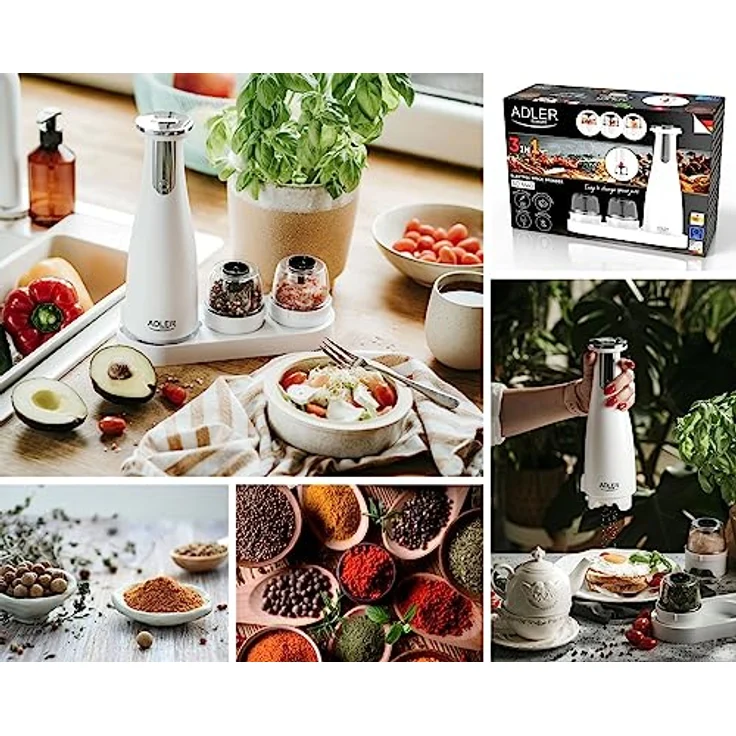 Adler Europe Elektrische Salz Und Pfeffermühle Set - Salz Und Pfeffermühle Elektrisch - Pfeffermühle Elektrisch Weiße - Salzmühle Elektrisch mit Keramikkern USB und LED – Bild 5