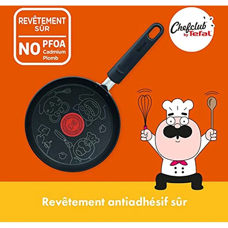 Tefal Chefclub by Kochset Hungry Kids Emergency Pfanne 19 cm, Springform 26 cm, Mini-Spatel, Kinder-Kochschürze, Rezeptheft E5119002 – Bild 3