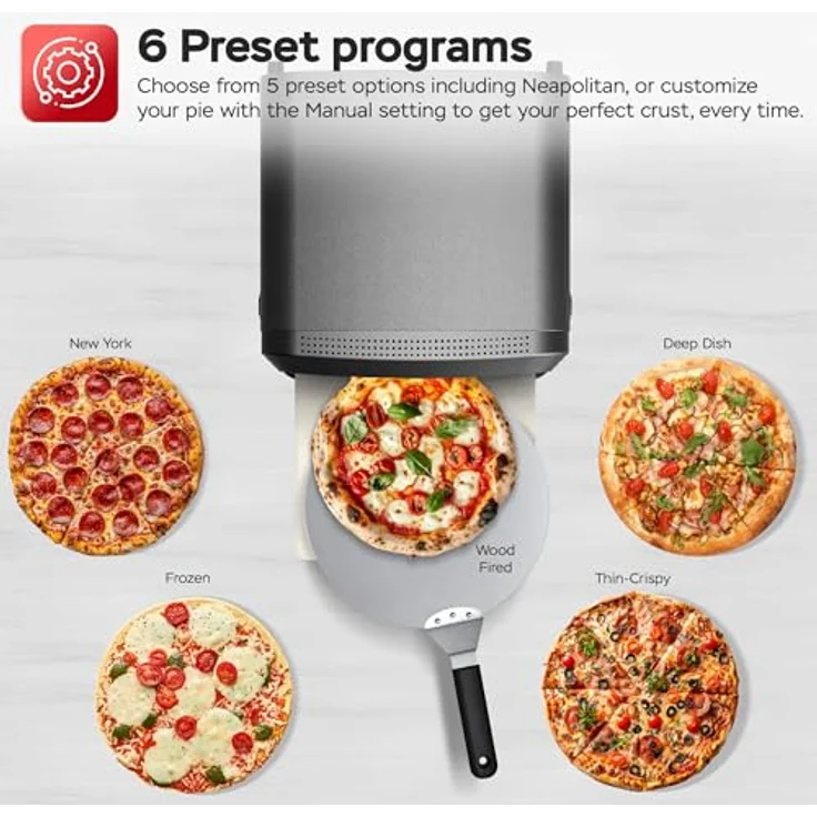 TurboTronic TT-PO14, Pizzaofen bis 450°C für 37cm Pizzen mit Pizzastein, 2200W elektrisch, Indoor/Outdoor, 6 Programme, mobiler Mini Backofen – Bild 4