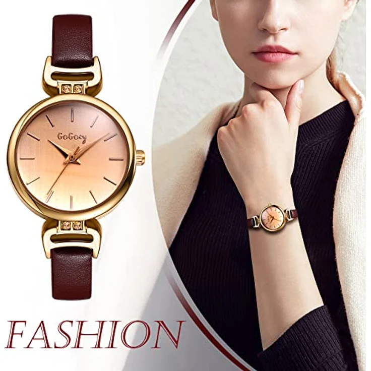 JewelryWe 2pcs Analog Quarz Armbanduhr für Damen, Klassisches Design mit Lederarmband, Schwarz/Braun, Wasserdicht – Bild 5