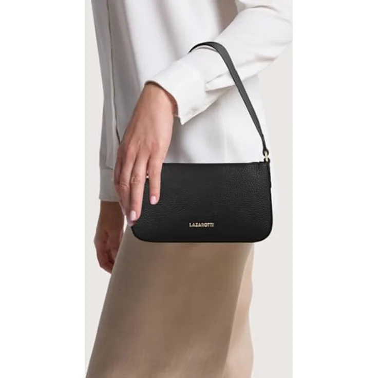 Lazarotti Bologna Leather Schultertasche, Leder 22 cm, schwarz, mit Reißverschluss und komfortablem Trageriemen – Bild 2