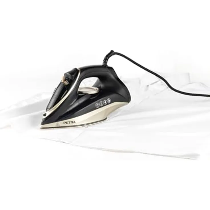 Petra PF01480VDE Dampfbügeleisen, 2200W mit dualer Keramiksohle, kontinuierlicher Dampffunktion und 230 ml Wassertank, Schwarz und Bronze
