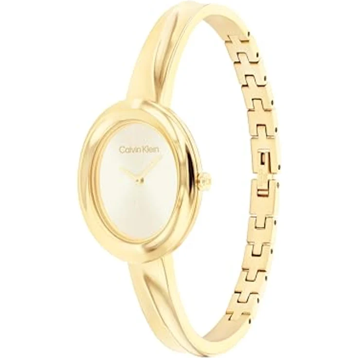 Calvin Klein Quarzuhr TWISTED BEZEL BANGLE 25100056, elegante Damenuhr mit champagnerfarbenem Zifferblatt und goldfarbenem Edelstahlarmband – Bild 2