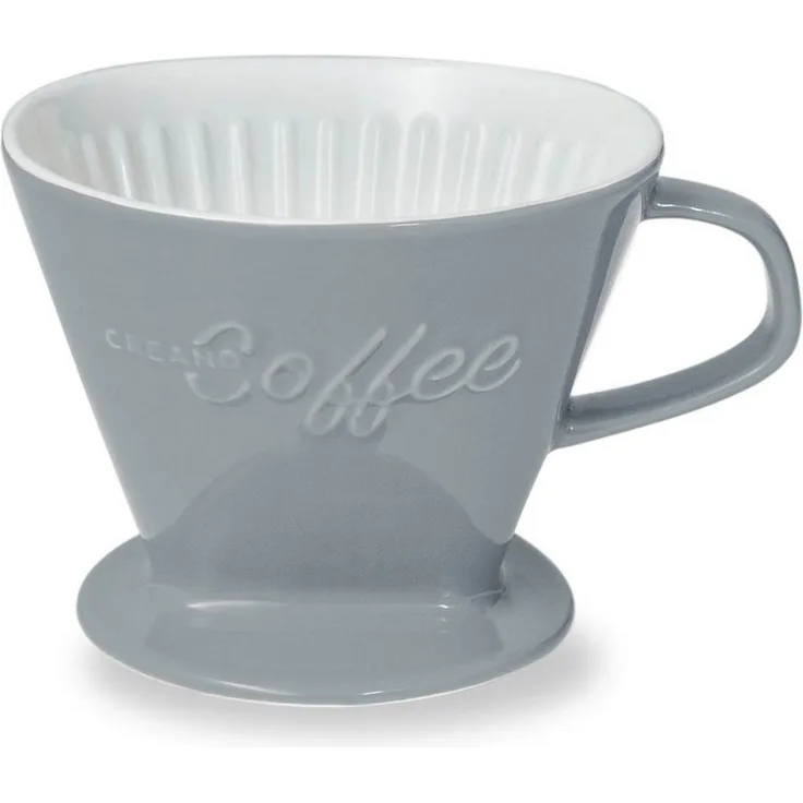 Creano Porzellan Kaffeefilter Steingrau, Handfilter für Filtergröße 4 aus Borosilikatglas mit schnellem Kaffeefluss