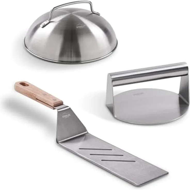 STONELINE Burger Smasher Set, 3 teilig, inkl. Burgerglocke, Wender und Burger Smasher