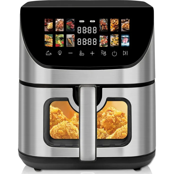 WHEELYOU Heißluftfritteuse XXL Airfryer 9L, 1800 W, digitales LED-Farbdisplay, Sichtfenster, fettfreies Kochen