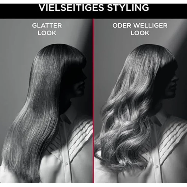 Rowenta x Karl Lagerfeld SF161L Easyliss Haarglätter | Ein-Knopf-Bedienung | Keramik-Turmalin-Beschichtung | bewegliches Platten-System | Straight & Curl-Funktion | konstante 200°C | Schwarz/Rot – Bild 3