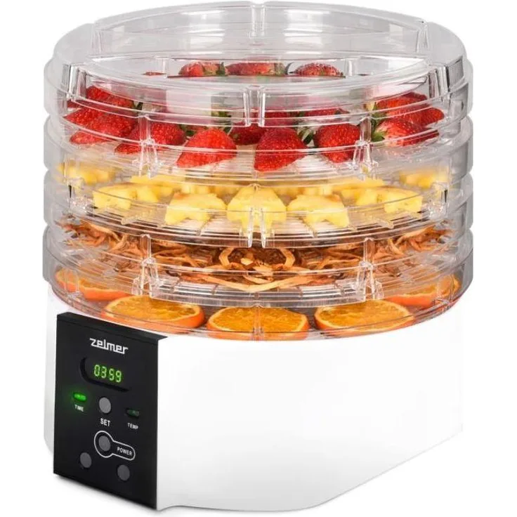 Zelmer ZFD1005, Dörrautomat für Obst und Pilze, 10 kg Kapazität, digitale Steuerung, einstellbare Temperatur bis 70°C, Transparent