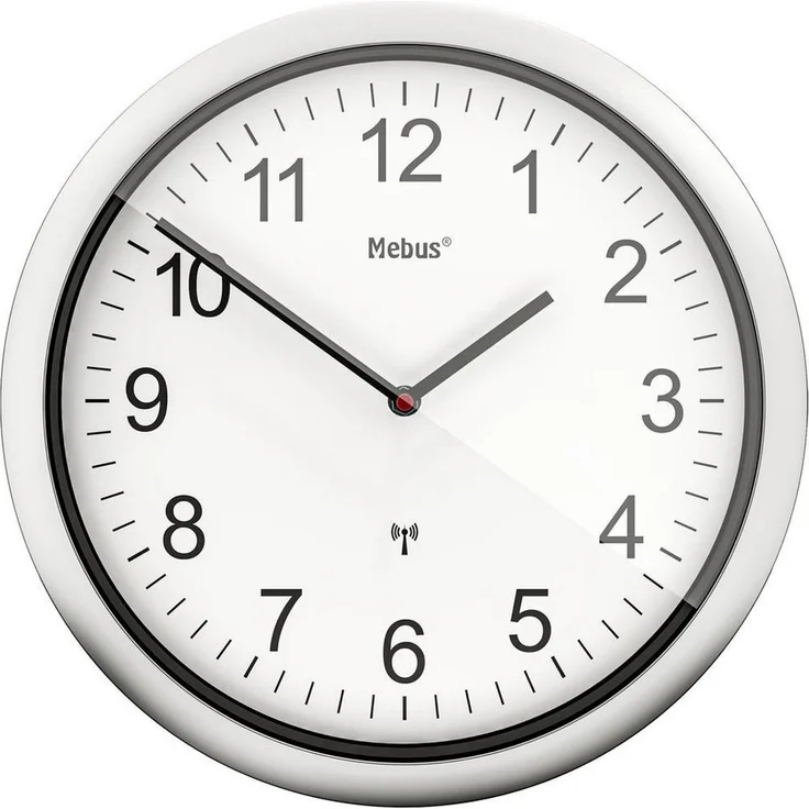 Mebus Wanduhr Funk Wanduhr (Schleichendes Uhrwerk, lautlos) - Silbernes Gehäuse, klassisches Design – Bild 1