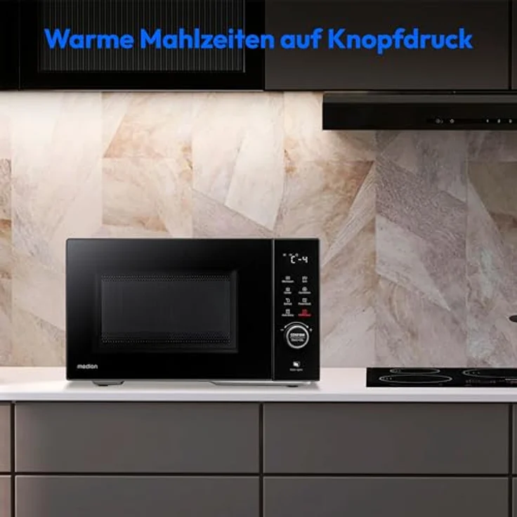 MEDION Mikrowelle mit Grill und Heißluft (23 Liter, 900 Watt, 1000 Watt Grill, 1680 Watt Heißluftfunktion, 11 Automatik-Programme, 5 Leistungsstufen, Auftaufunktion, Edelstahl, MD12031) schwarz – Bild 2