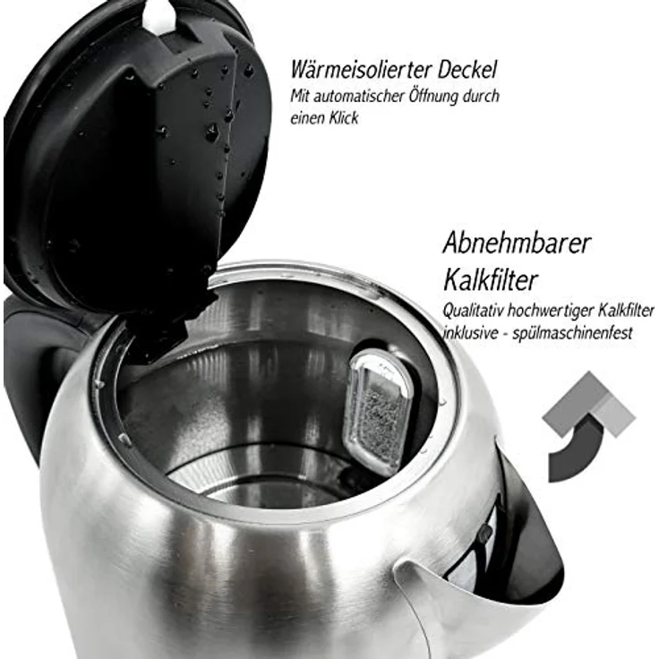 Wasserkocher Edelstahl LED mit Temperatureinstellung Premium - 2200W -Mit Farbspiel und Warmhaltefunktion, 1.7 Liter Volumen -Mit Sichtfenster, Automatische Abschlatung, 60,70,80,90,100°C – Bild 2