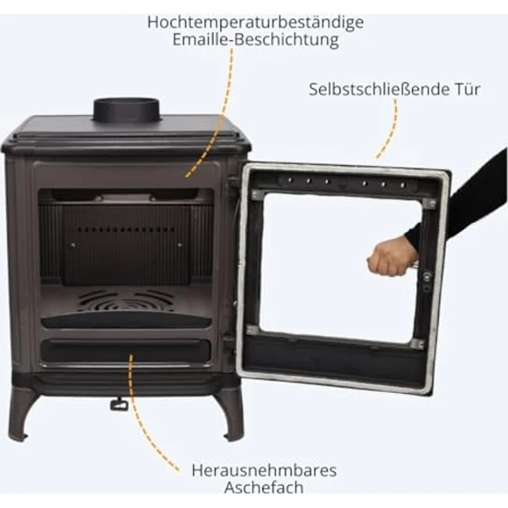 365 Kaminofen Ferrox 55, grau emailliert, Gusseisen, 7 kW Nennwärmeleistung, A+, 83 % Wirkungsgrad – Bild 3