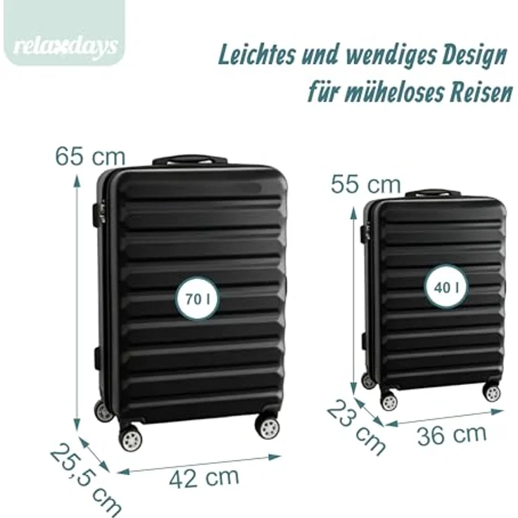 Relaxdays Kofferset, 2-teilig mit Hartschale, 4 Rollen, Teleskopgriff und Zahlenschloss, schwarz, 55 x 36 x 23 cm und 65 x 42 x 25,5 cm – Bild 4