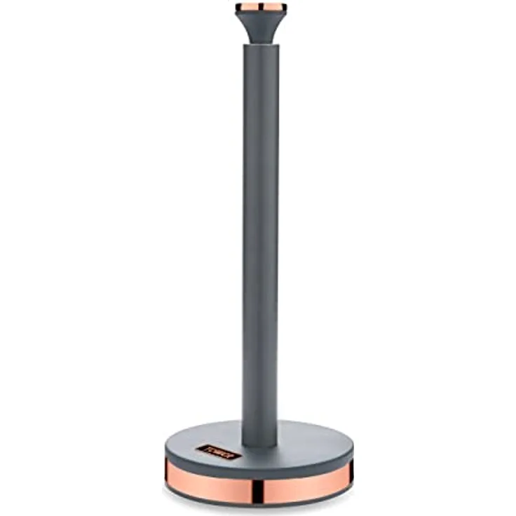 TOWER T826133GRY Cavaletto Küchenrollenhalter mit weicher Unterlage, Grau und Roségold, 13.5 x 13.5 x 34 cm