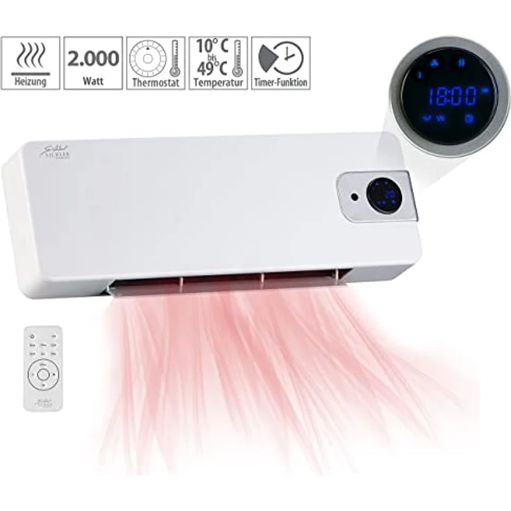 Sichler Keramikheizlüfter Keramik Wandheizlüfter LV-820.w mit digitalem Thermostat, Oszillation, 2.000 W, Heizlüfter - Preisvergleich – Bild 3