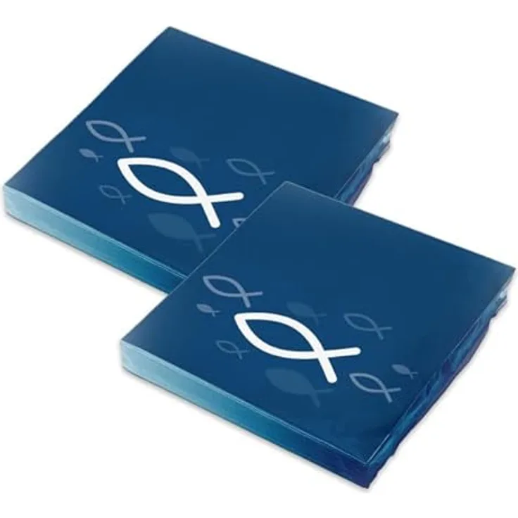 itenga Servietten Papier Fisch 30 x 30 cm, 3-lagig, 40 Stück für Taufe, Kommunion und Konfirmation, blau