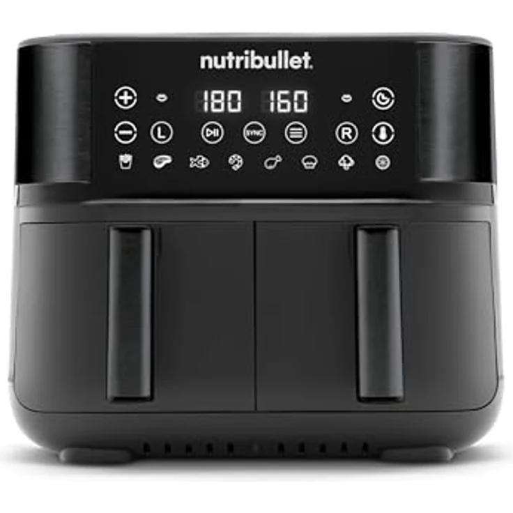 NutriBullet Twin Drawer Air Fryer 8L mit digitaler LED-Touchscreen, 8 Programme, kein Öl, 2850 W, Schwarz, NBA081B – Bild 1