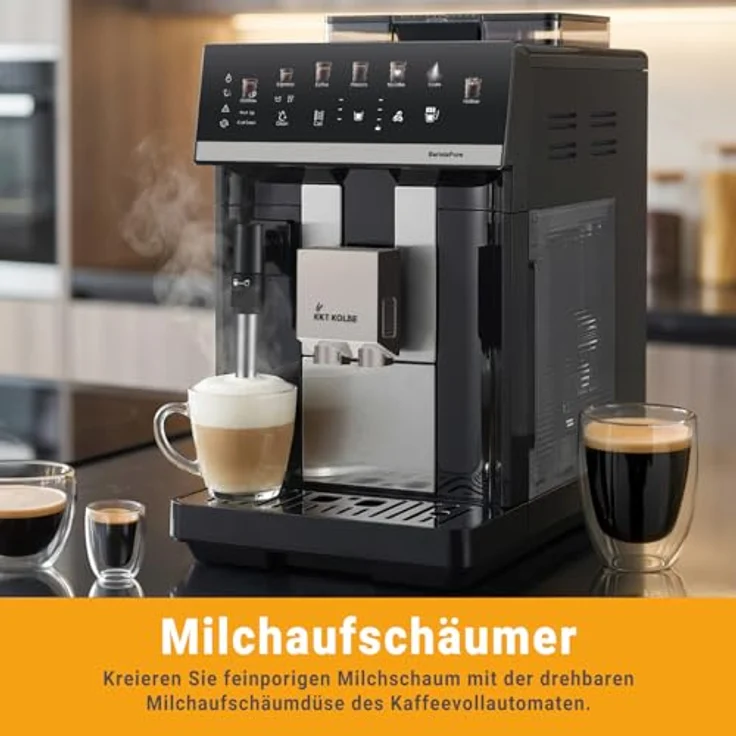 KKT KOLBE Kaffeevollautomat Barista Pure, 15 Bar, 7-stufiges Mahlwerk, Touchscreen, 2-Tassen Funktion, Milchschaumdüse, ColdBrew, Schwarz Silber – Bild 5