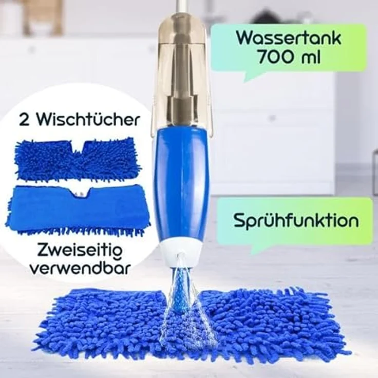 Casativo Bodenwischer-Set 2 in 1, nass-trocken mit Sprühfunktion, 700 ml Wassertank, 180°-Schwenkkopf, inkl. 2 Wischtücher – Bild 3