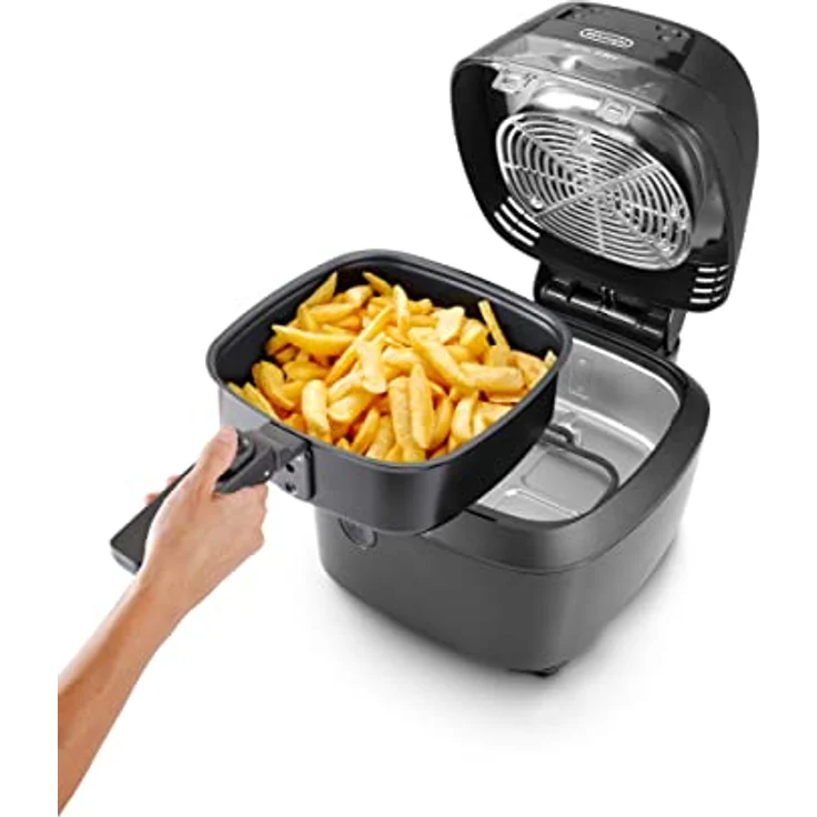 De'Longhi FH2184.BK IDEALFRY Luftfritteuse, Kapazität 1,25 kg, digitales Bedienfeld, 5 voreingestellte Programme, Bullaugen, SHS Double-System, leichtes Braten, maximale Leistung 1400 W, Schwarz – Bild 3