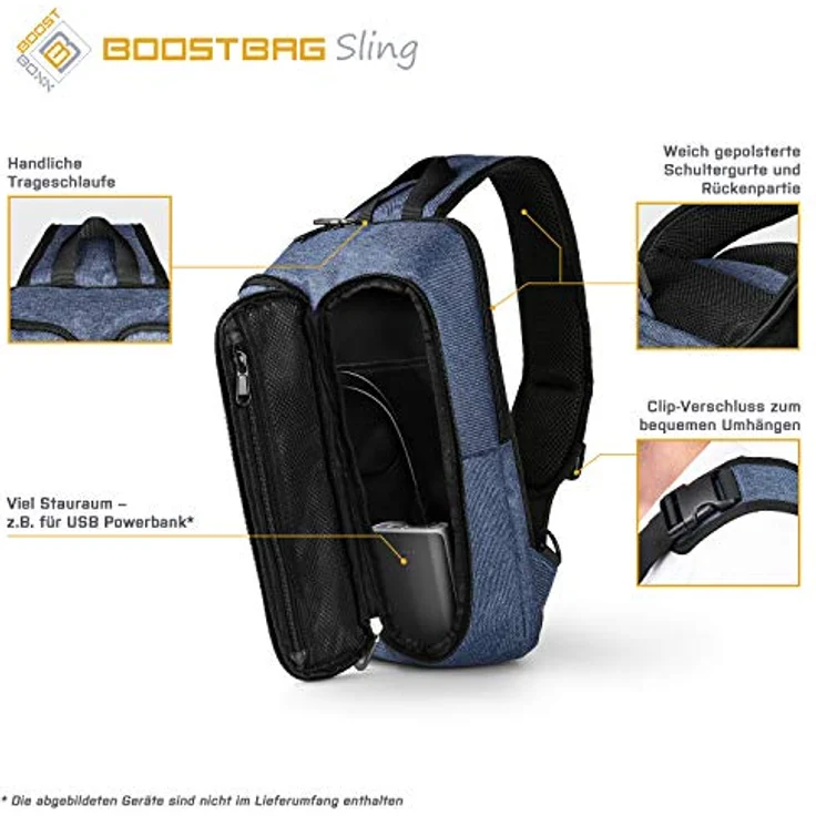 BoostBoxx Boostbag Sling Crossbag, Umhängetasche mit USB-Ladeport und gepolstertem Fach für 10,1 Zoll Tablets, schwarz – Bild 3