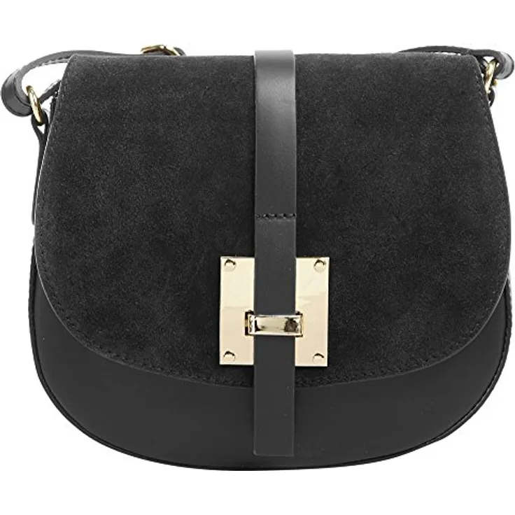 Cluty Umhängetasche aus echt Leder, Made in Italy, goldene Details, Schwarz
