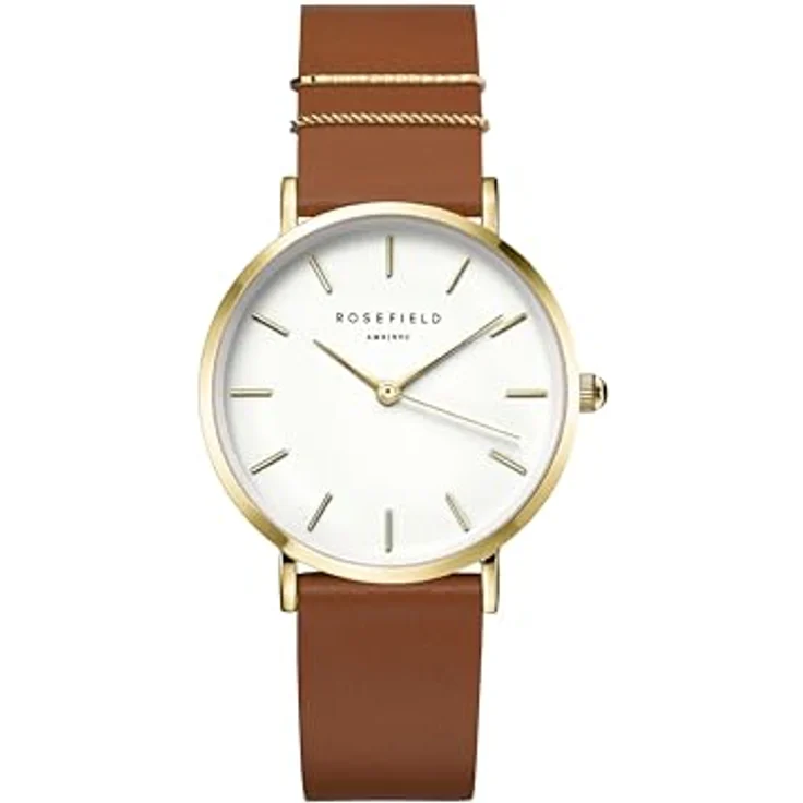 Rosefield The West Village Gold, Damenuhr 33 mm mit Weißem Zifferblatt und Cognacfarbenem Band - WWCG-W86 – Bild 1