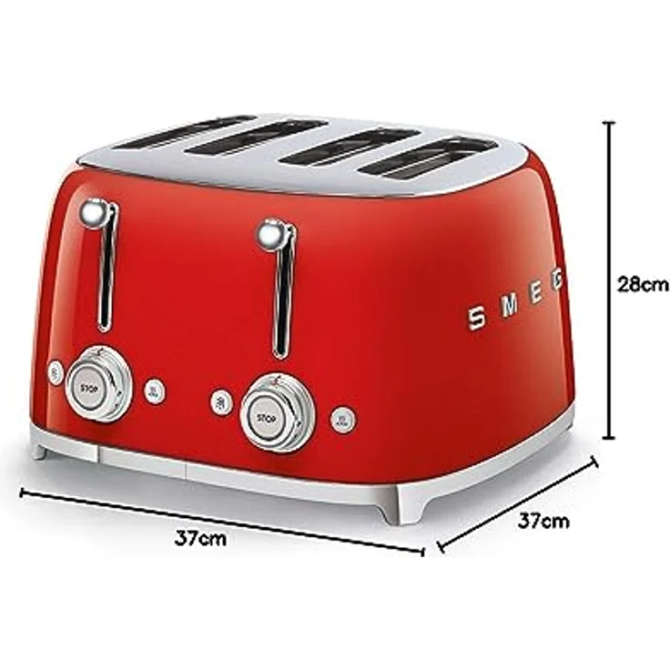 Smeg TSF03RDEU 4-Scheiben-Toaster, 2000W, 6 Bräunungsstufen, Metall, rot – Bild 4